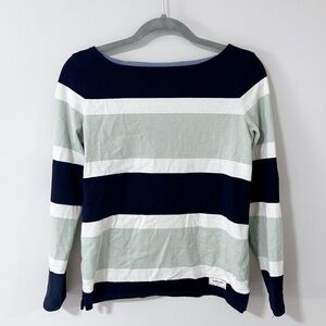 Talbots Women’s XS Boatneck Long Sleeve Nautical Striped Shirt Navy Blue Green